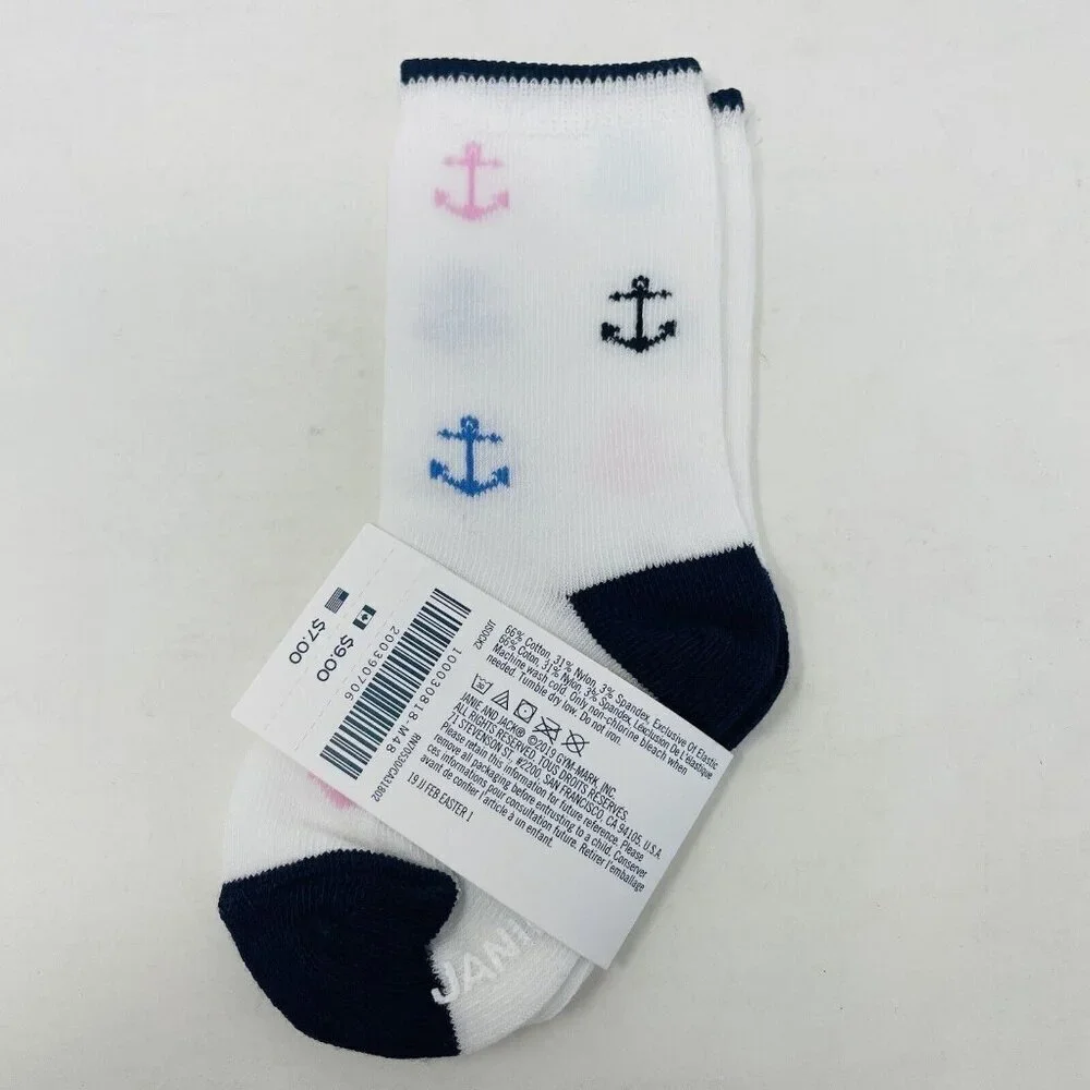 Janie and‎ Jack Baby Boys 6-12 Months Anchor Nautical Print Crew Socks in White